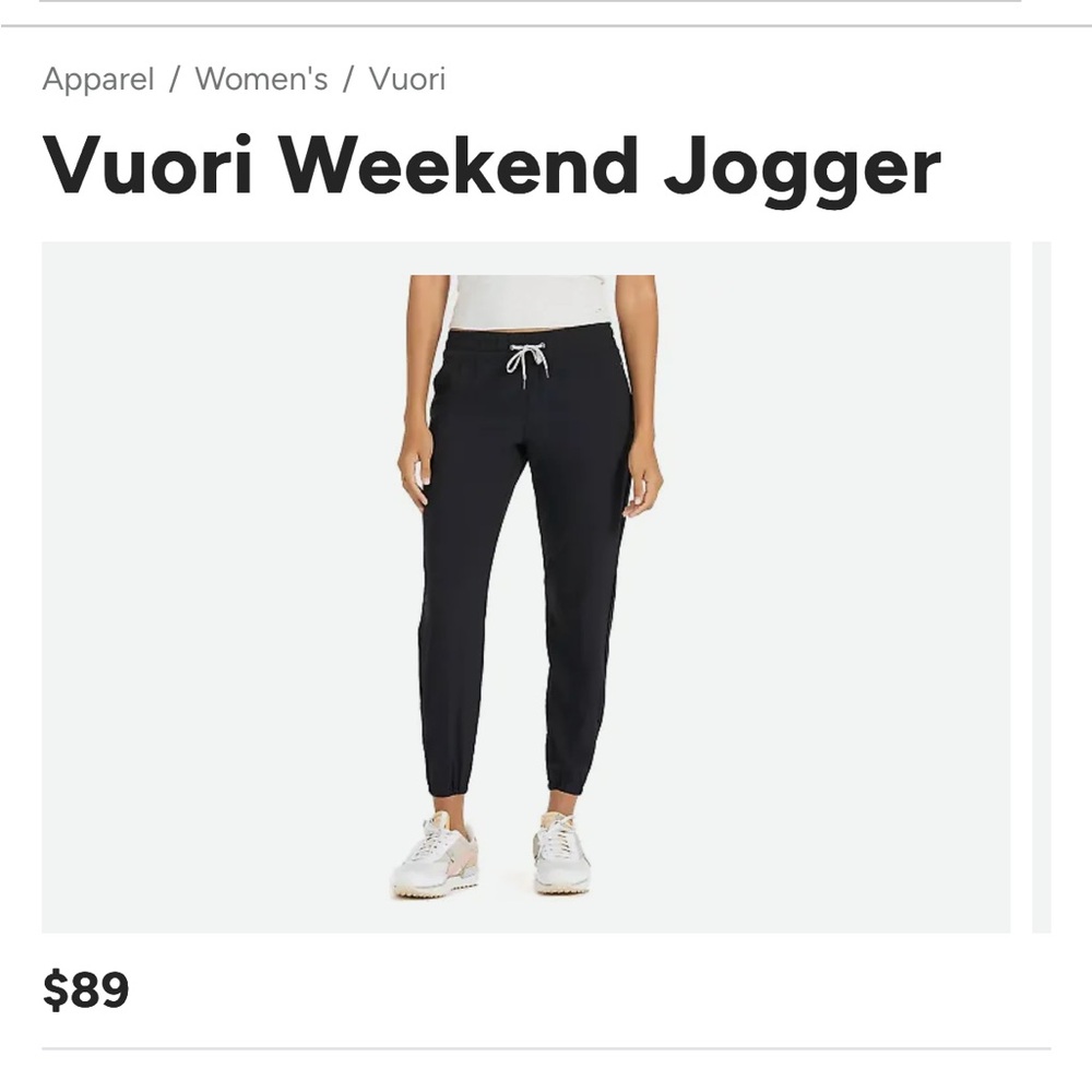 Vuori Weekend Jogger – Black – Size XS